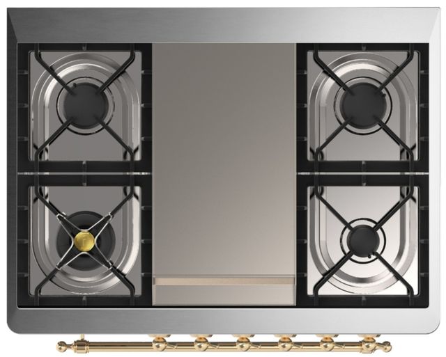 Ilve® Majestic III 36" Graphite Matte Pro Style Dual Fuel Natural Gas Range with 6 Black Brass Burners and Brass Trim-3
