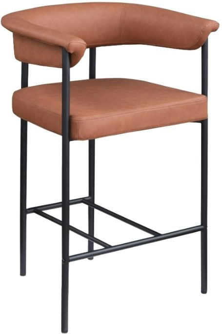 Meridian Furniture Malin Cognac/Matte Black Vegan Leather Counter Stool-0