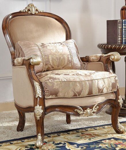 Homey Design Beige/Mahogany Chair-0