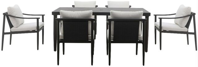 New Classic® Home Furnishings Moana 7-Piece Black/Ivory Aluminum/Sundura Outdoor Patio Dining Set-0
