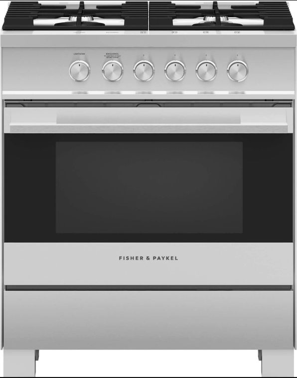 Fisher & Paykel 30" Brushed Stainless Steel with Black Glass Pro Style Natural Gas Range-0