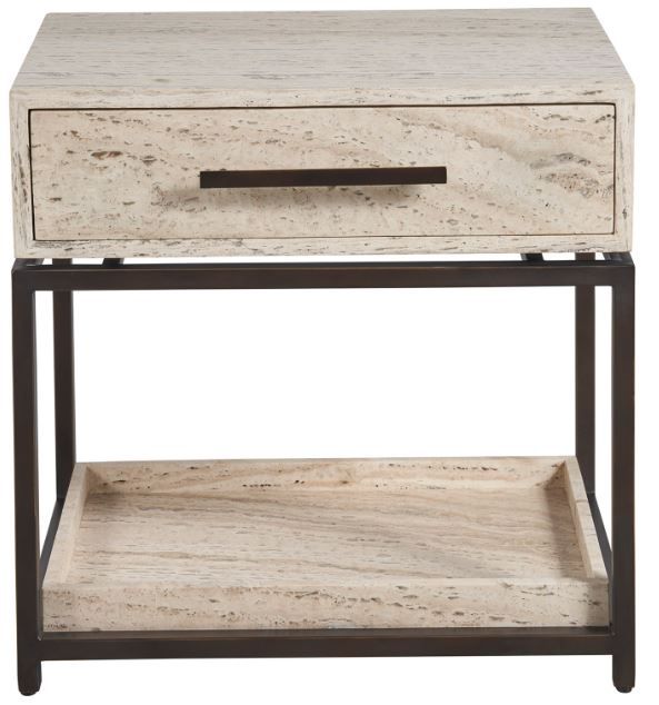 Universal Explore Home™ New Modern Dove Bronze/White Travertine Nightstand-2