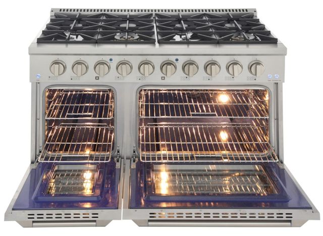 Kucht Professional KDF Series 48" Stainless Steel Pro Style Dual Fuel Range with White Door and Gold Handle-1
