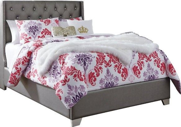 Signature Design by Ashley® Coralayne 5-Piece Silver Full Upholstered Panel Youth Bed Set-1