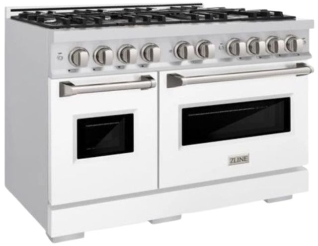 ZLINE Classic 48" Stainless Steel Pro Style Gas Range with White Matte Door-2