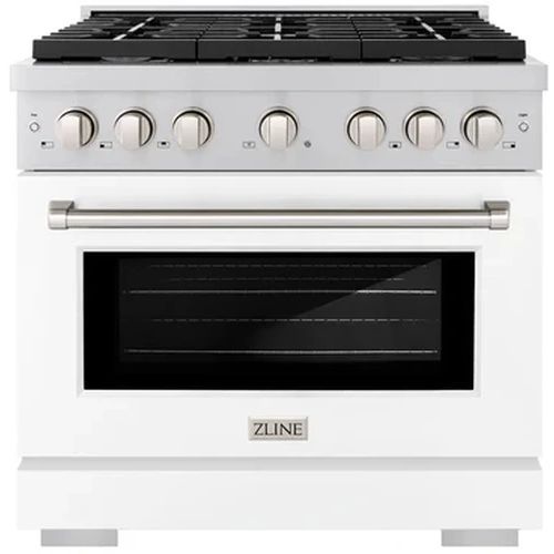ZLINE 36" Stainless Steel Pro Style Gas Range with White Matte Door-0