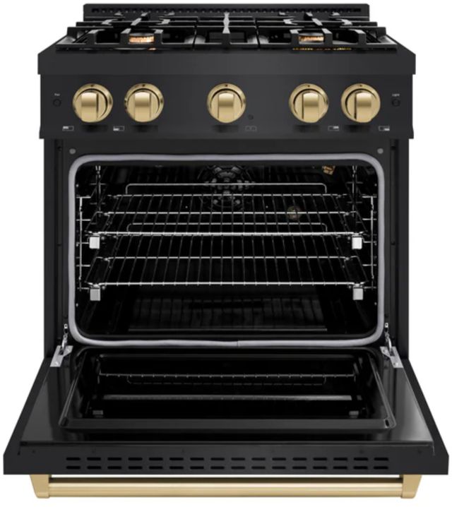 ZLINE Classic Autograph Edition 30" Black Stainless Steel Pro Style Gas Range with Champagne Bronze Accents-1