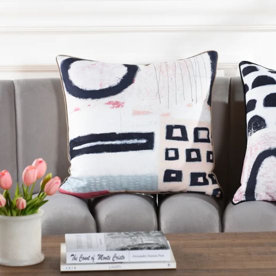 Stylecraft Norman Wyatt Home Black/White Geometric Designer Pillow-1