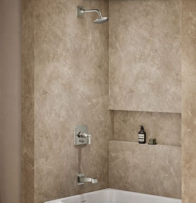 KOHLER® Pinstripe® Pure Rite-Temp® Vibrant Polished Nickel Bath and Shower Trim Kit with Push-Button Diverter and Lever Handle-1