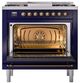 Ilve® Nostalgie II Noblesse 36'' Midnight Blue Pro Style Dual Fuel Range with Burnished Trim-2