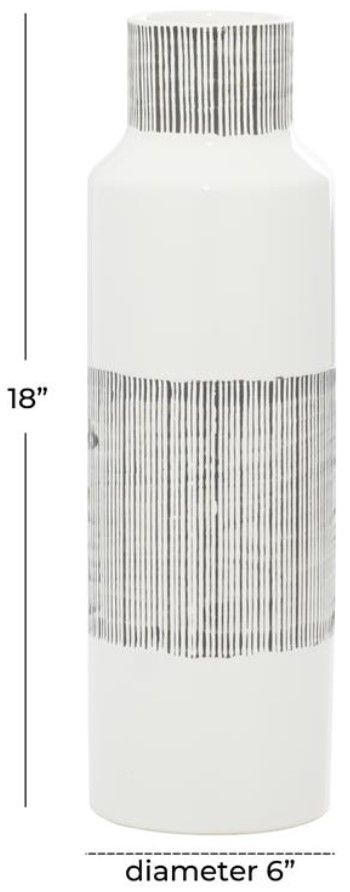 Deco Marche CosmoLiving by Cosmopolitan White Handmade Decorative Vase with Gray Striped Accents-1