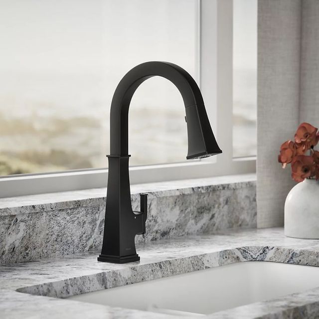 KOHLER® Riff® Matte Black Touchless Kitchen Sink Faucet with 3-Function Sprayhead-1