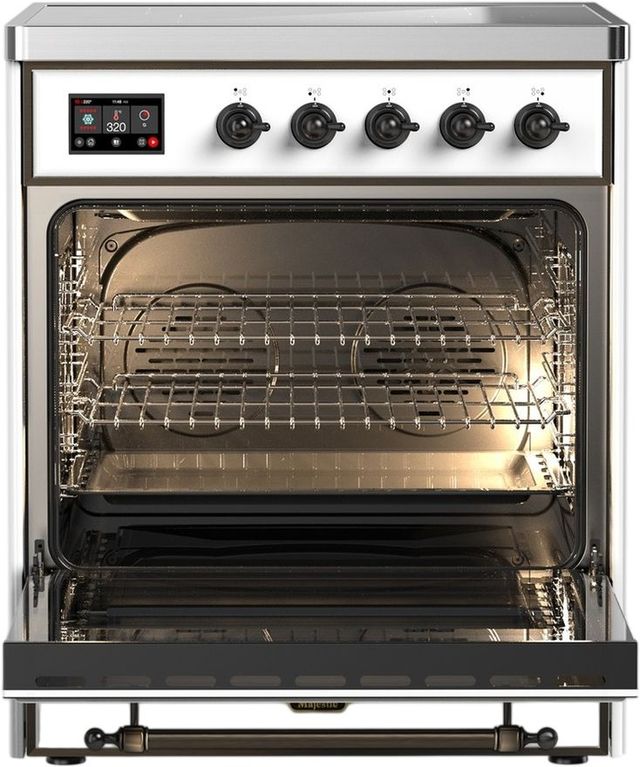 Ilve® Majestic III 30" White Pro Style Induction Range with Triple Glass Door and Burnished Trim-2