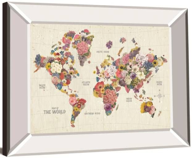 Classy Art Botanical Floral Map Light Words by Wild Apple Portfolio Mirrored Frame Wall Art-1
