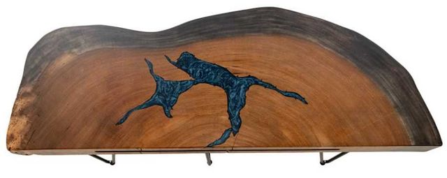 International Furniture Direct Parota Epoxy Stained Brown Sofa Table with Black Base-2