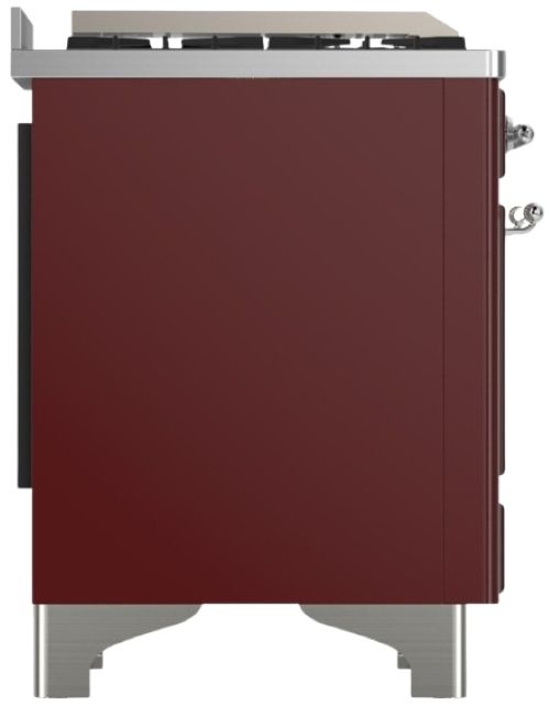 Ilve® Majestic III 36" Burgundy Pro Style Dual Fuel Liquid Propane Range with 6 Black Brass Burners and Chrome Trim-3