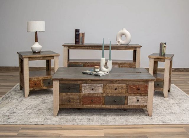 International Furniture Direct Antique Brown Lift-Top Cocktail Table with Beige Base-1