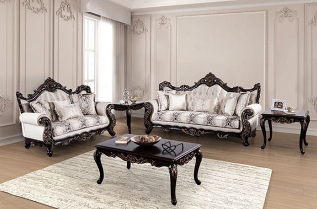Furniture of America® Palencia Beige/Dark Cherry Loveseat-1