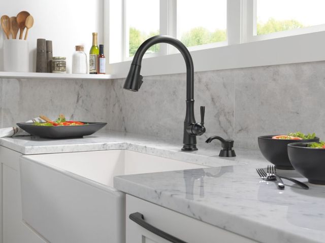 Delta Capertee™ Venetian Bronze Single Handle Pull-Down Kitchen Faucet with Soap Dispenser and Shield Spray Technology-1