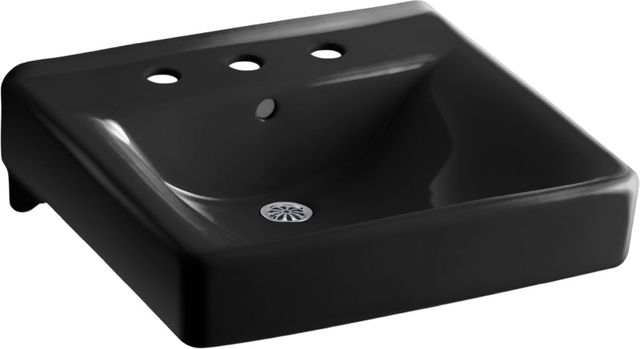KOHLER® Soho® Black Wall-Mount Concealed Arm Carrier Bathroom Sink with 8" Widespread Faucet Holes-0