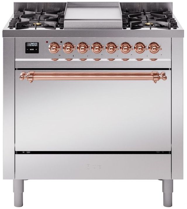 Ilve® Nostalgie II Series 36" Stainless Steel Pro Style Dual Fuel Range-0