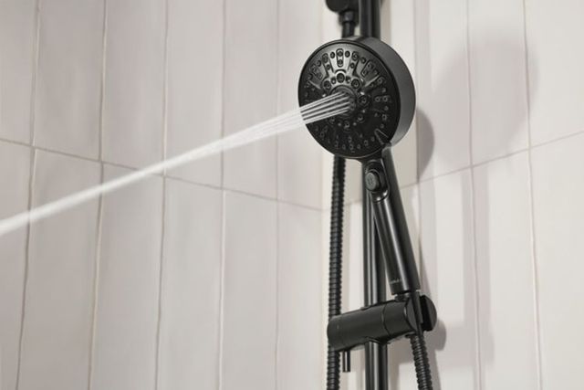 Peerless Precept® Matte Black Slide Bar with Hand Shower-2