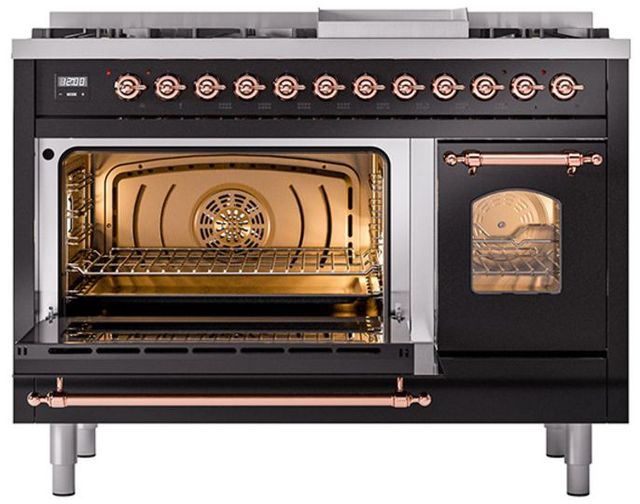 Ilve® Nostalgie II Series 48" Glossy Black Pro Style Dual Fuel Range-3