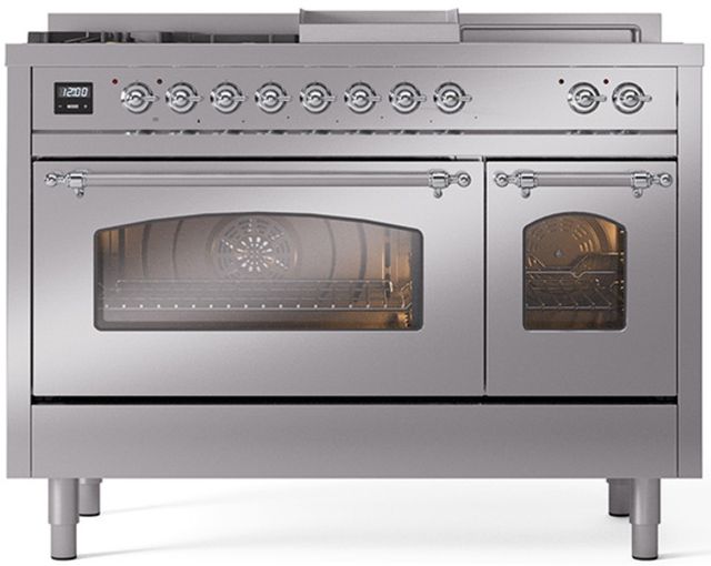 Ilve® Nostalgie II Series 48" Stainless Steel Pro Style Dual Fuel Range-0