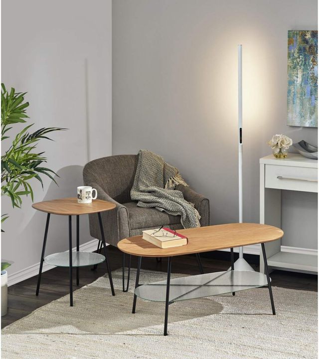 Adesso® Diane Natural Wood Accent Table with Glass shelve and Black Metal Base-3