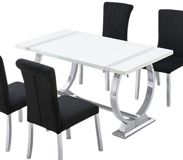 Furniture of America® Holstebro White 60" Dining Table with Silver Base-0