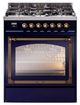 Ilve® Nostalgie II Noblesse 30" Midnight Blue Pro Style Dual Fuel Range with Burnished Trim-0