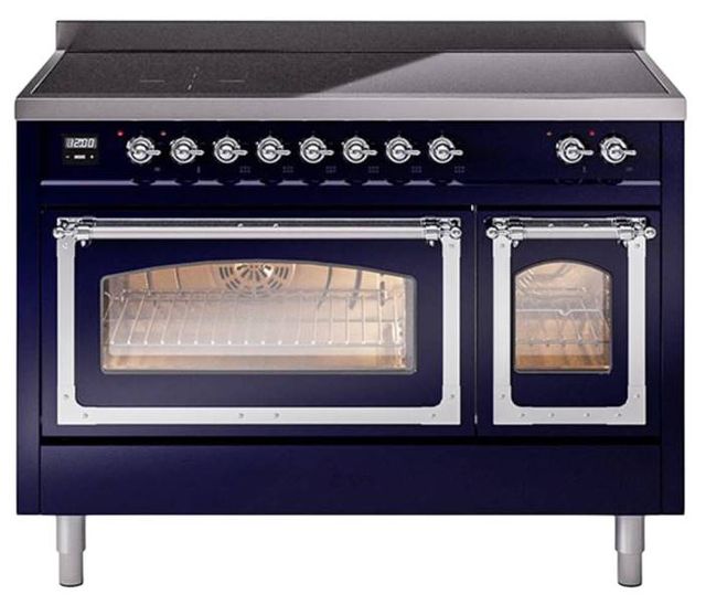 Ilve® Nostalgie II Noblesse 48'' Midnight Blue Pro Style Induction Range with Chrome Trim-0