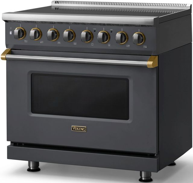 Viking® 5 Series 36" Cast Black Pro Style Induction Range with Brushed Brass Trim-2