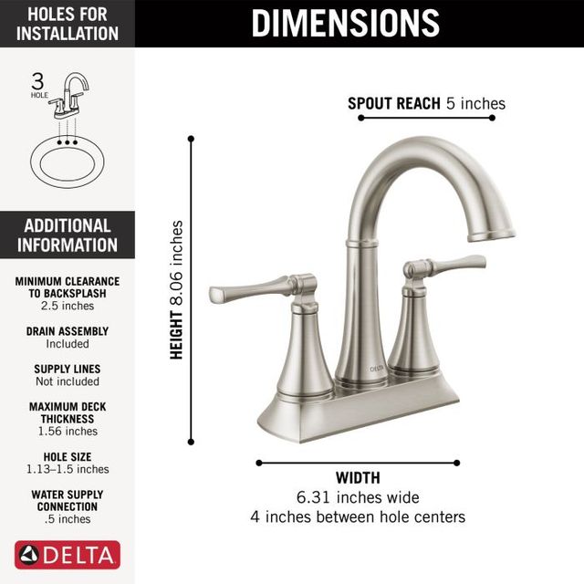 Delta Archdale™ Spotshield Brushed Nickel 2-Handle Centerset Bathroom Faucet with Drain-3