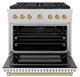 ZLINE Autograph Edition Paramount 36" 5.2 Cu. Ft. Satin Stainless Steel Gas Range with 6 Burner DuoPro™ Cooktop and Convection Gas Oven with White Matte Door and Champagne Bronze Accents-3