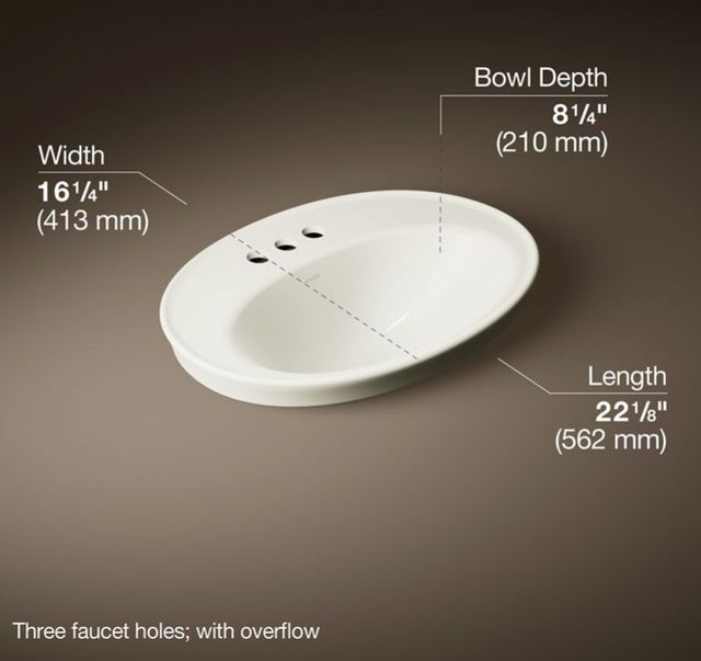 Kohler Serif® Biscuit 22.25" Oval Drop-In Bathroom Sink 3-Holes-3
