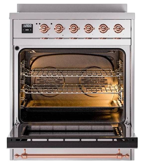 Ilve® Nostalgie II Noblesse 30'' Stainless Steel Pro Style Induction Range with Copper Trim-2