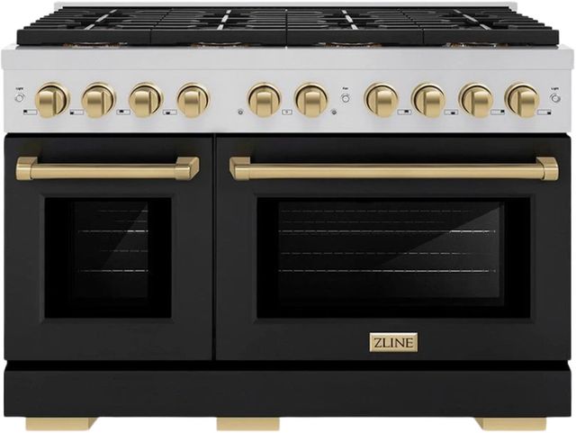 ZLINE Autograph Edition Paramount Series 48" Stainless Steel Pro Style Dual Fuel Range with Matte Black Door and  Champagne Bronze Accents-0