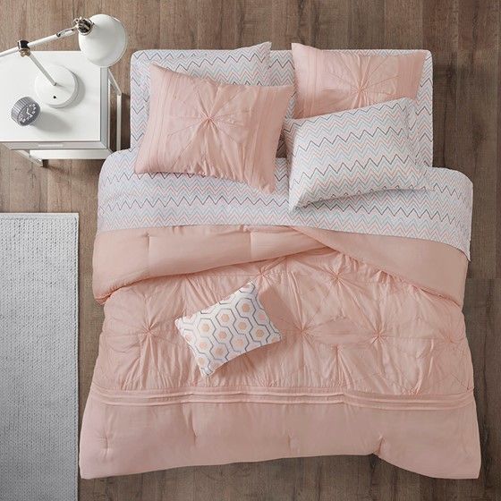 Olliix by Intelligent Design Toren Pink Twin Extra Large Embroidered Comforter and Sheet Set-2