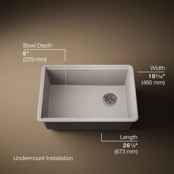 KOHLER® Billings® Matte Taupe 27" Undermount Single-Bowl Workstation Kitchen Sink-3