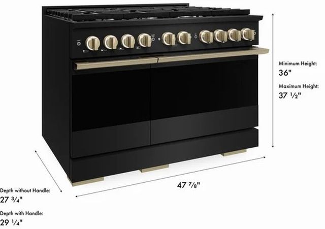 ZLINE Marino 48" Black Stainless Steel Pro Style Dual Fuel Range with Champagne Bronze Accents-2