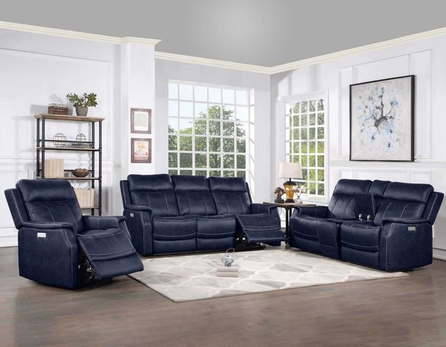 Steve Silver Co. Valencia Ocean Blue Dual-Power Reclining Loveseat with Console-2