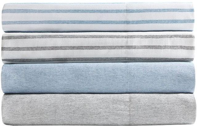 Olliix by Madison Park Essentials Grey Stripe Twin Chambray Sheet Set-4