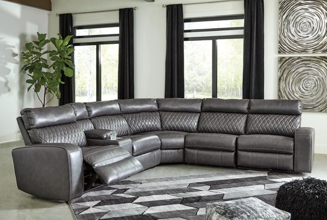 Signature Design by Ashley® Samperstone 6-Piece Gray Power Reclining L-Shape Sectional-1