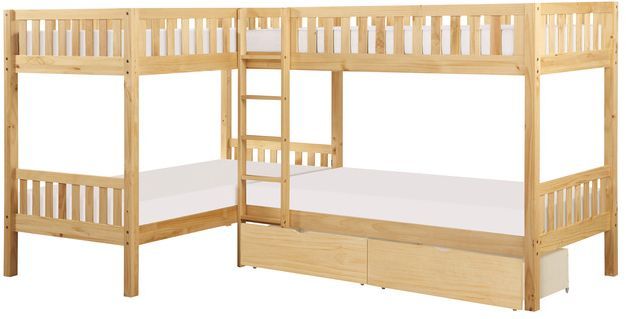 Homelegance® Bartly Natural Pine Youth Twin Corner Bunk Storage Bed-0