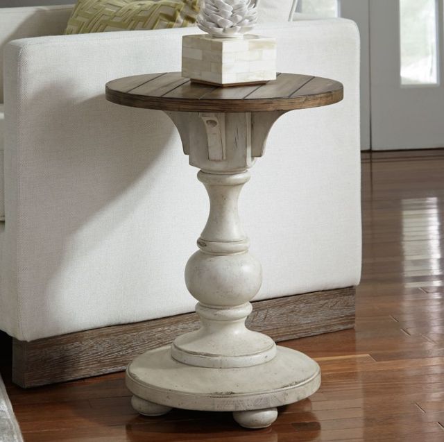 Liberty Furniture Morgan Creek Wirebrushed Tobacco Chairside Table with Antique White Base-1