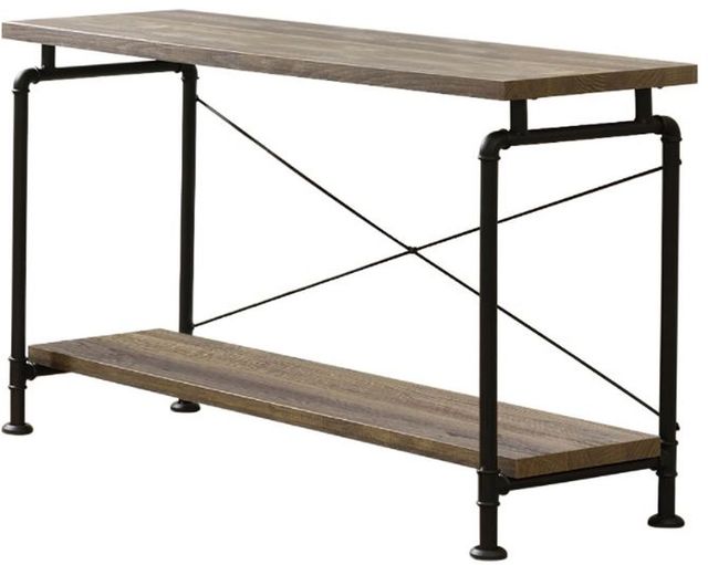 Coaster® Rustic Oak Shelf Storage Sofa Table with Black Metal Frame-0