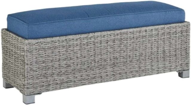 Signature Design by Ashley® Naples Beach Blue/Light Gray Fabric/Wicker Outdoor Bench-0