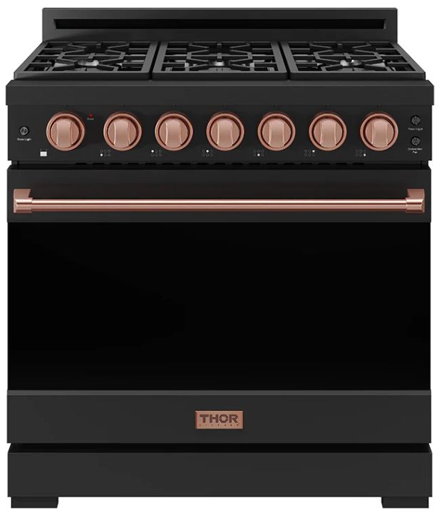 Thor Kitchen Gordon Ramsay Collection 36" Black Pro Style Liquid Propane Range with Precision Knob Control and Rose Gold Trim-0
