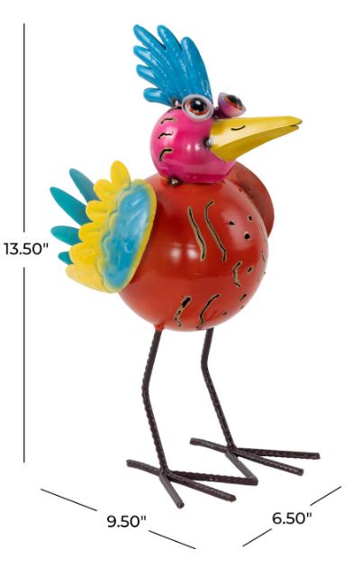 Deco Marche Multi-Colored Bird Decorative Garden Sculpture with Gold Accents and Abstract Cutouts-4